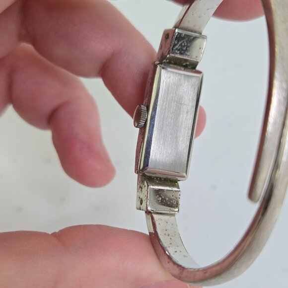 Felicitas Neuchatel Womens Watch 17 Jewels Incabloc Bangle Bracelet Silver Vintage Felicitas Neuchatel Swiss Floral Enamel Bangle Watch  main image 4